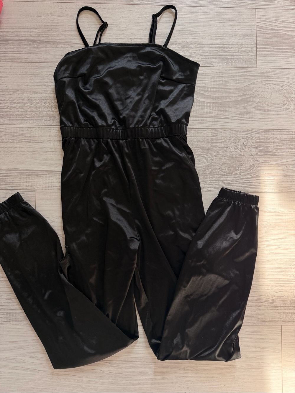 Derek Heart Black Satin-Look Jumpsuit with Adjustable Straps